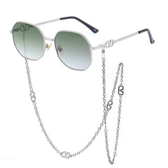 Retro Polygon Sunglasses with Glasses Chain