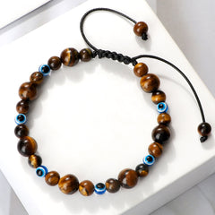 Blue Evil Eye Beaded Bracelets Natural Cat Eye Stone