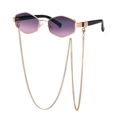 Retro Polygon Sunglasses with Glasses Chain