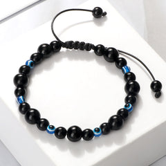 Blue Evil Eye Beaded Bracelets Natural Cat Eye Stone