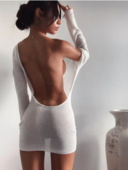 Summer Beach Outfits - Sexy Backless Ice Silk Knit Cover-Ups Dress Vacation And Leisure Bodycon Mini Dress