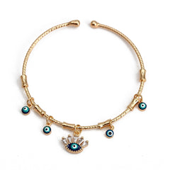 Lucky Eye Turkish Blue Evil Eye Bangle Copper Adjustable Fatima Hand Charm Cuff Bracelet