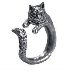 Thai Silver Plated Retro Black Cat Ring