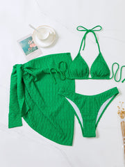 3-Piece Bikini Set with Halter Cover Up