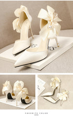 Bow-knot Pumps Shoes High Heels Sandals Stiletto Heels Pearl Shoes