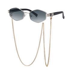 Retro Polygon Sunglasses with Glasses Chain