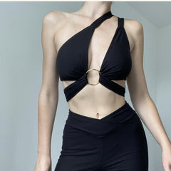 Sleeveless Bandage Halter Wrap Chest Hollow Out Sexy Tank Top Women Fashion Streetwear Outfits Halter Tops White Corset Top