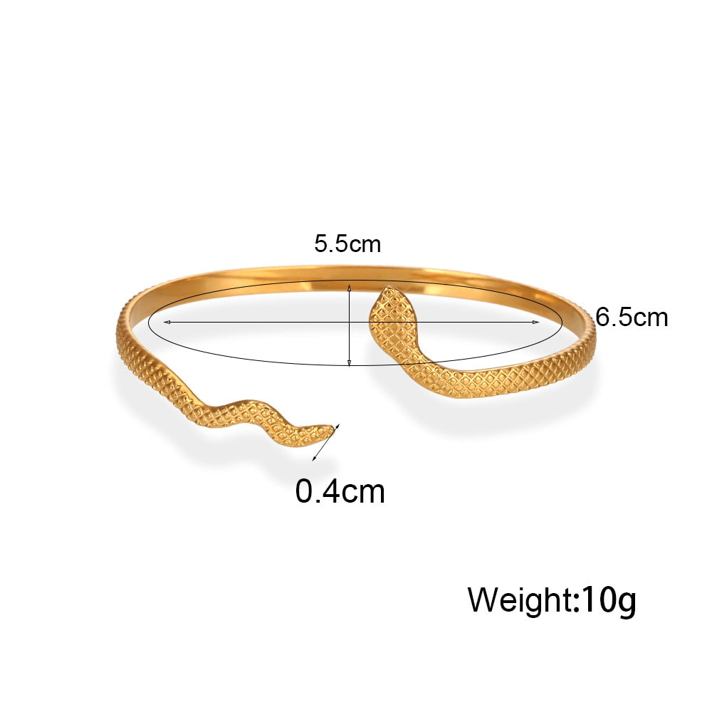 Stainless Steel Real Gold Plated Snake Gold Bangle