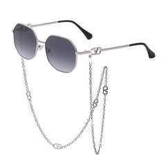 Retro Polygon Sunglasses with Glasses Chain