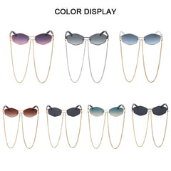 Retro Polygon Sunglasses with Glasses Chain