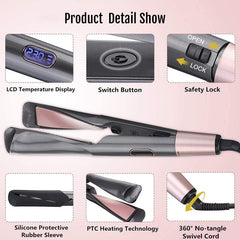 Hair Curler - Straightener 2 in 1,  Spiral Wave Curling Iron, Professional Hair Straighteners