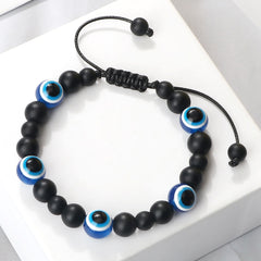 Blue Evil Eye Beaded Bracelets Natural Cat Eye Stone