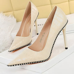 Rivet Pumps High Heels Stiletto Pu Leather Heels