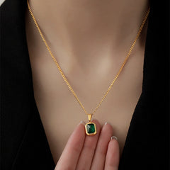 Square Green Zircon Pendant Necklace