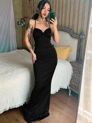 Lace Up Solid Satin Backless Maxi Dress