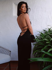 Cryptographic Sexy Backless Halter Elegant Bandage Maxi Dress