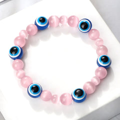 Blue Evil Eye Beaded Bracelets Natural Cat Eye Stone