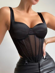 Mesh Corset Crop Off Shoulder Tank Top See Through