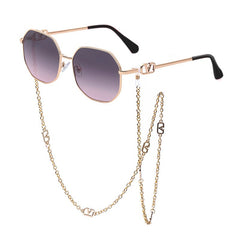 Retro Polygon Sunglasses with Glasses Chain