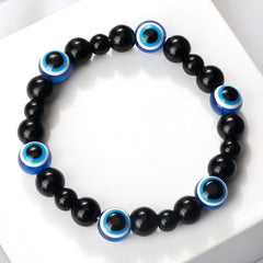 Blue Evil Eye Beaded Bracelets Natural Cat Eye Stone