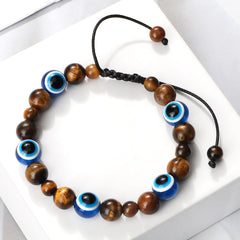 Blue Evil Eye Beaded Bracelets Natural Cat Eye Stone