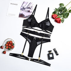 MeiKeDaiNicey Luxury Lingerie 3 Piece Sexy Transparent Lace Underwear Sensual Patchwork Short Skin Care Kits Garters Exotic Sets