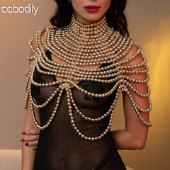 Sexy Women&#39;s Pearl Body Chains Bra Shawl Fashion Adjustable Size Shoulder Necklaces Tops Chain Wedding Dress Pearls Body Jewelry