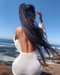 Summer Beach Outfits - Sexy Backless Ice Silk Knit Cover-Ups Dress Vacation And Leisure Bodycon Mini Dress