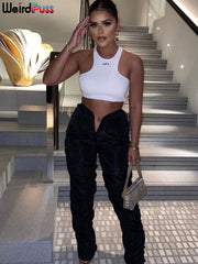 Weird Puss Summer High Waist Pants Women Stacked Navel Casual 2022 Y2K Trend Straight Trousers Wild Streetwear Sporty Bottoms