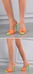 Pointed Toe Mule High Heels Slipper Mixed Color Slip On Slides Sandal Shoes