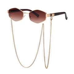 Retro Polygon Sunglasses with Glasses Chain