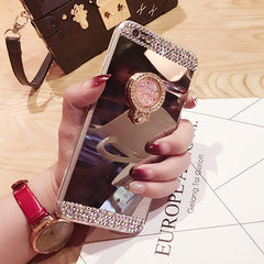 Glitter Diamond 360 Rotation Ring Stand TPU Mirror Rhinestone case for iphone