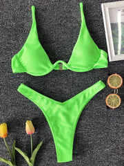 Neon V-bar Underwired Bikini Ribbed Thong Swimwear Two-pieces Bikini