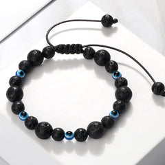 Blue Evil Eye Beaded Bracelets Natural Cat Eye Stone