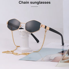 Retro Polygon Sunglasses with Glasses Chain