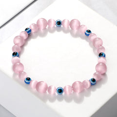 Blue Evil Eye Beaded Bracelets Natural Cat Eye Stone