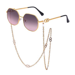 Retro Polygon Sunglasses with Glasses Chain