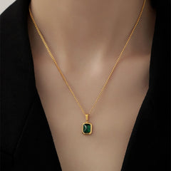 Square Green Zircon Pendant Necklace