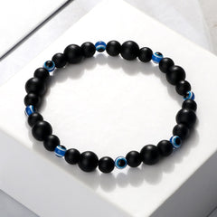 Blue Evil Eye Beaded Bracelets Natural Cat Eye Stone