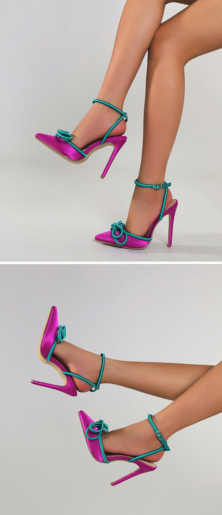 Silk Pumps Woman Ankle Buckle Strap Pointed Toe High Heel Sandal Shoes