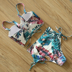 High Waist Bikini Push Up Bandage Bikini Floral Two Pieces Strapy Swimsuit