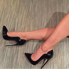 Curl Upper Patent Pointed Toe Stiletto High Heels Shoes