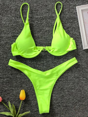 Neon V-bar Underwired Bikini Ribbed Thong Swimwear Two-pieces Bikini