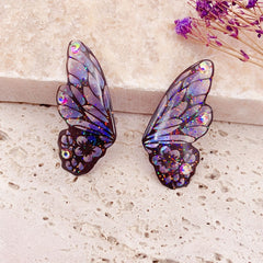 Fairy Gradient Blue Color Resin Butterfly Wings Drop Dangle Earrings