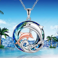 Ladies Fashion Animal Pendant Necklace Cute Mother Daughter Dolphin Crystal Jewelry Anniversary Birthday Mother&#39;s Day Gift