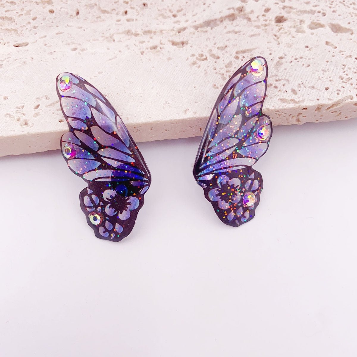 Fairy Gradient Blue Color Resin Butterfly Wings Drop Dangle Earrings