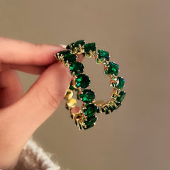 Shiny Luxury Hoop Earrings Round Green Zircon Crystal