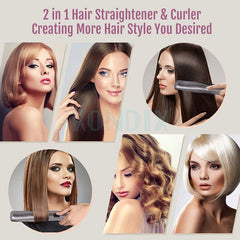 Hair Curler - Straightener 2 in 1,  Spiral Wave Curling Iron, Professional Hair Straighteners