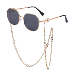 Retro Polygon Sunglasses with Glasses Chain