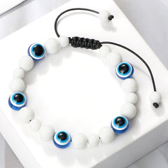 Blue Evil Eye Beaded Bracelets Natural Cat Eye Stone